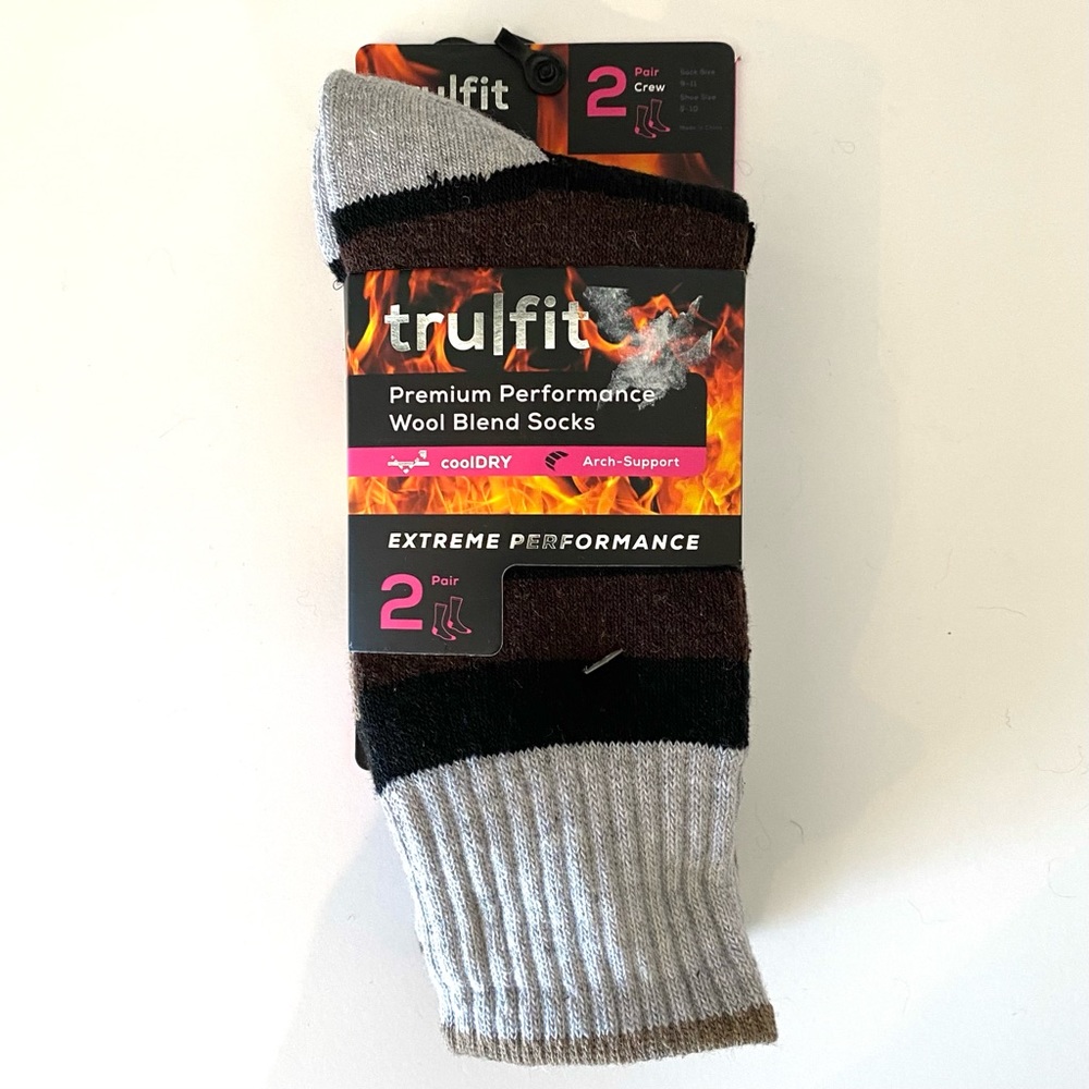 🆕 NWT 2-Pack Tru Fit Brown/Grey/Black Wool Blend Socks